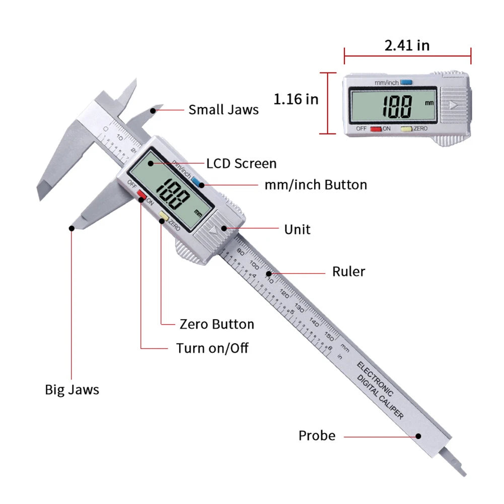 Classic Texture Electronic Carbon Fiber Multi-functional Vernier Caliper Gauge Micrometer Practical Depth Measuring Tools