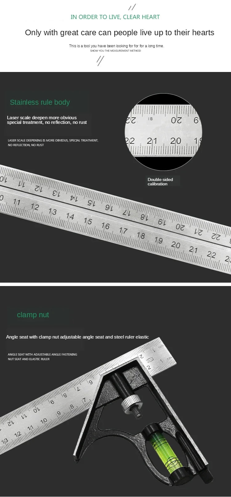 300mm DIY Precise Stainless Steel Measuring Tools Aluminium Combination Mobile Square Workshop Hardware Angle Spirit Level