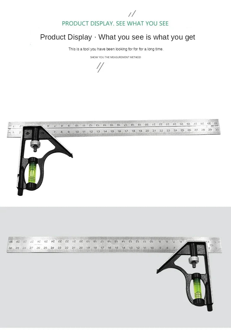 300mm DIY Precise Stainless Steel Measuring Tools Aluminium Combination Mobile Square Workshop Hardware Angle Spirit Level