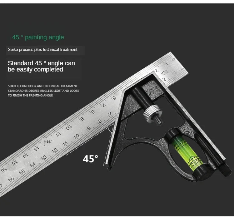 300mm DIY Precise Stainless Steel Measuring Tools Aluminium Combination Mobile Square Workshop Hardware Angle Spirit Level