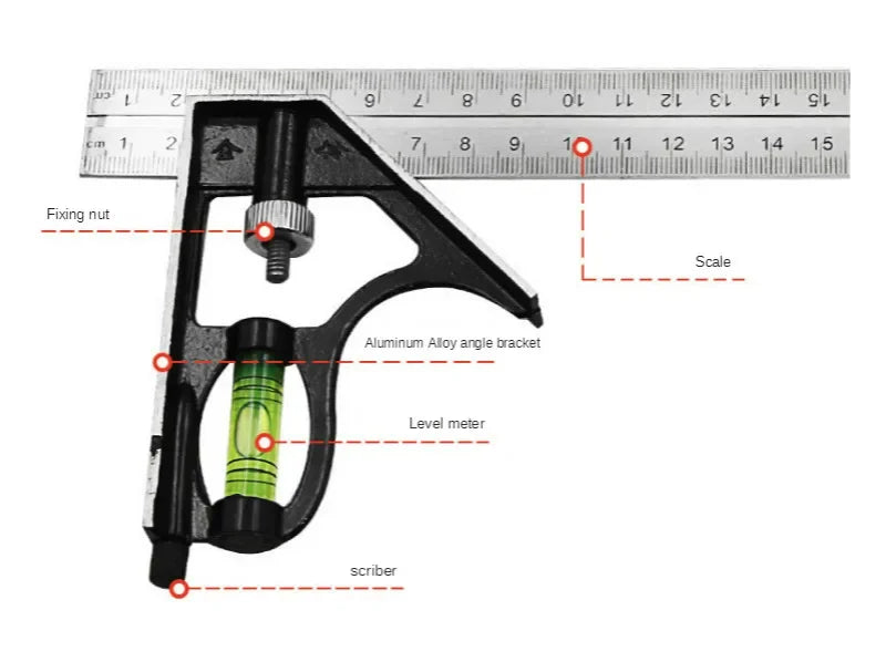 300mm DIY Precise Stainless Steel Measuring Tools Aluminium Combination Mobile Square Workshop Hardware Angle Spirit Level